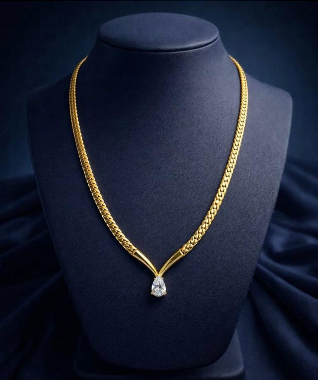 Teardrop Solitaire Cuban Chain Necklace – 24Kt Gold Plated