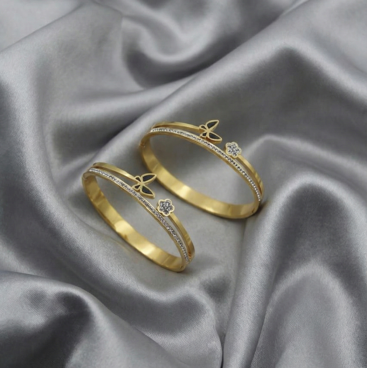 Golden Butterfly & Flora Crystal Bangle