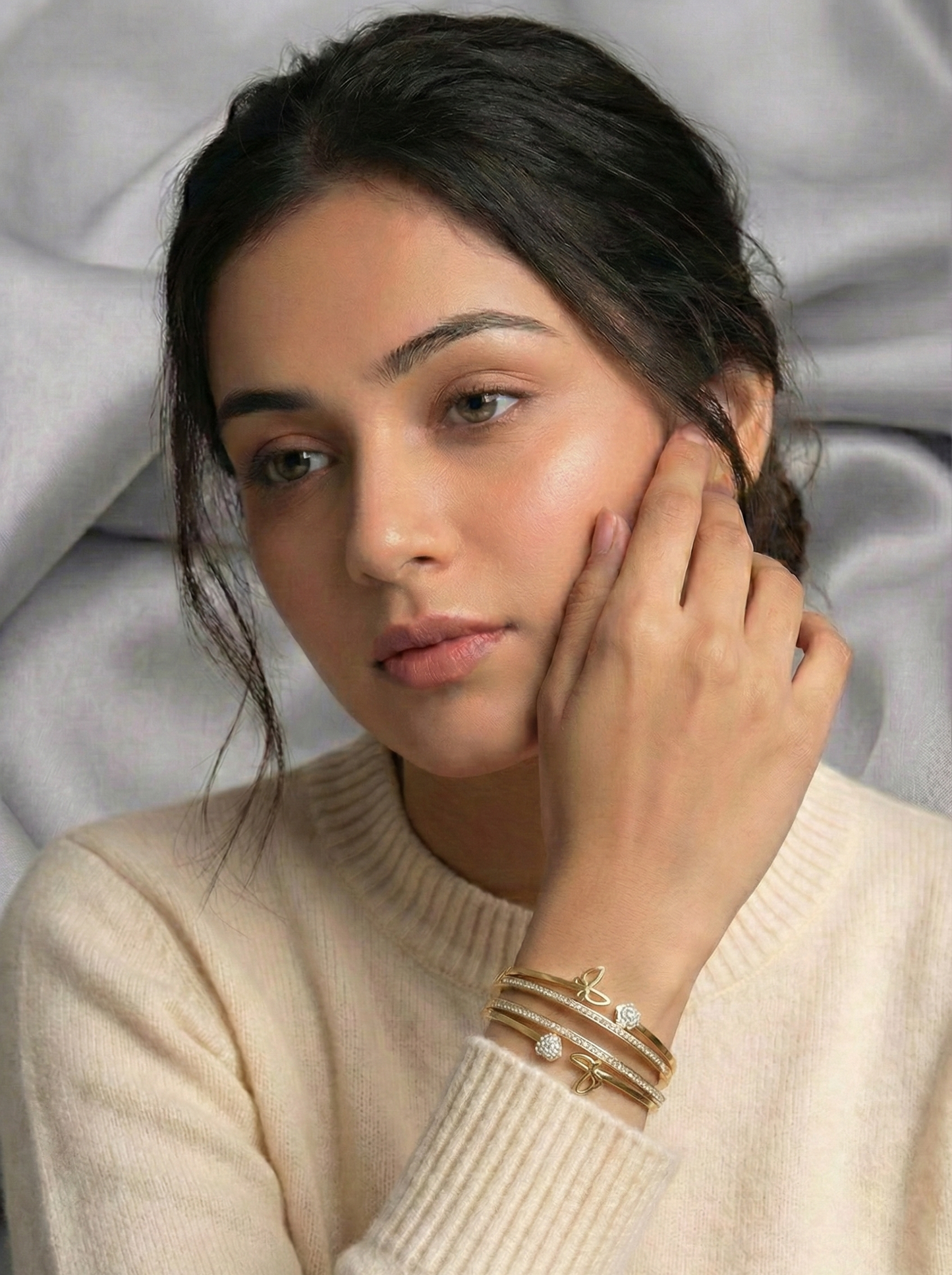 Golden Butterfly & Flora Crystal Bangle