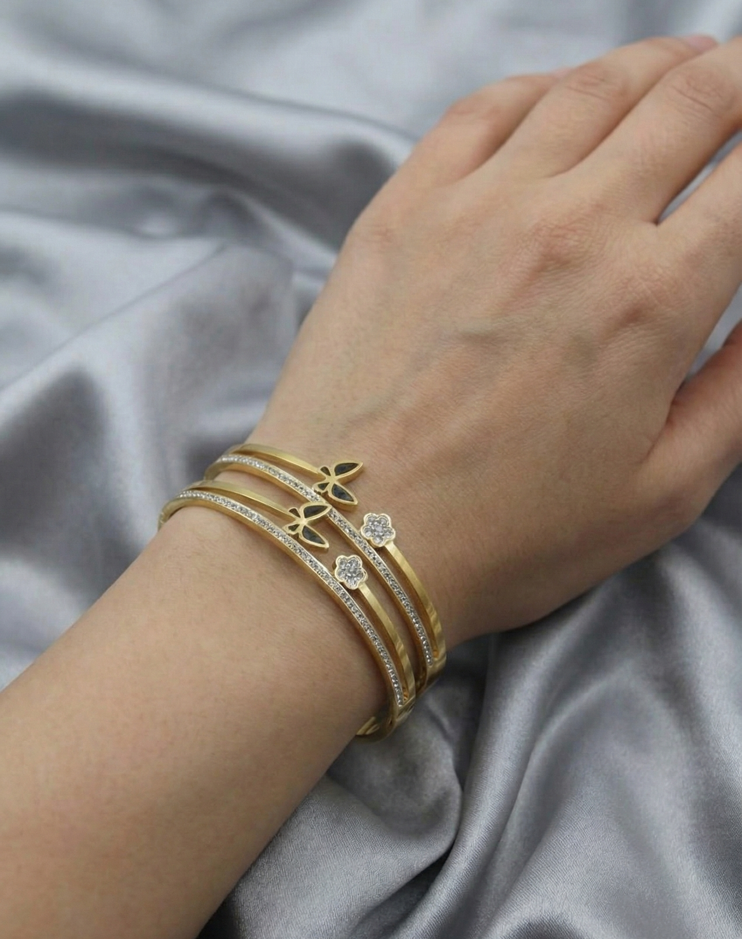 Golden Butterfly & Flora Crystal Bangle