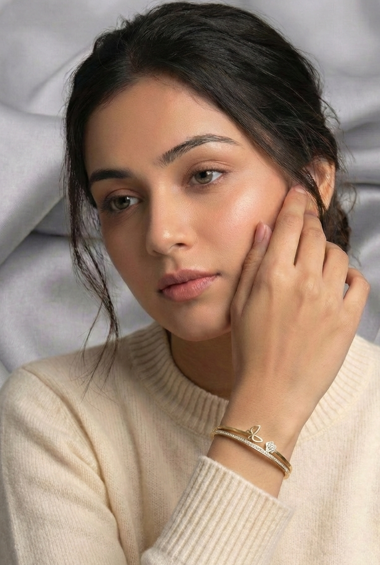 Golden Butterfly & Flora Crystal Bangle
