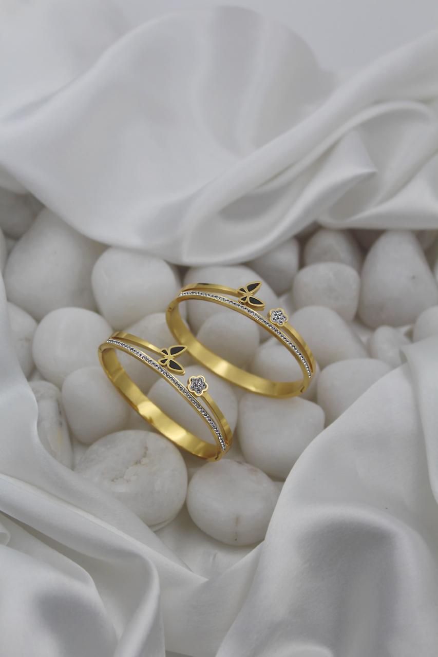 Golden Butterfly & Flora Crystal Bangle