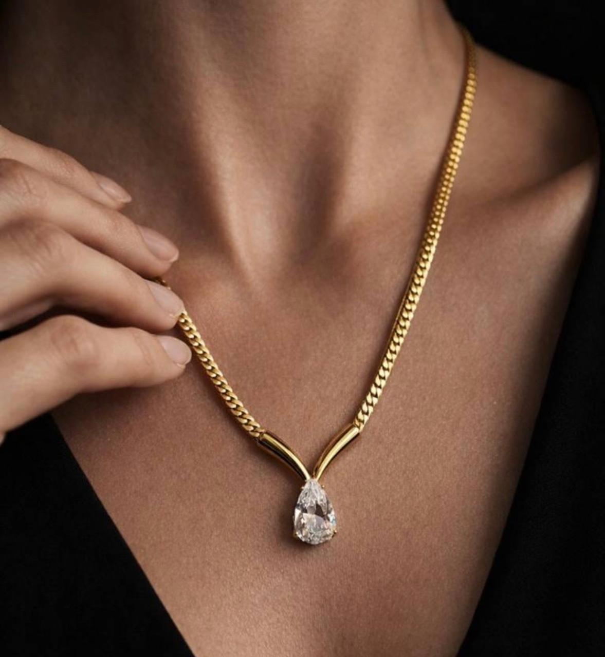 Teardrop Solitaire Cuban Chain Necklace – 24Kt Gold Plated