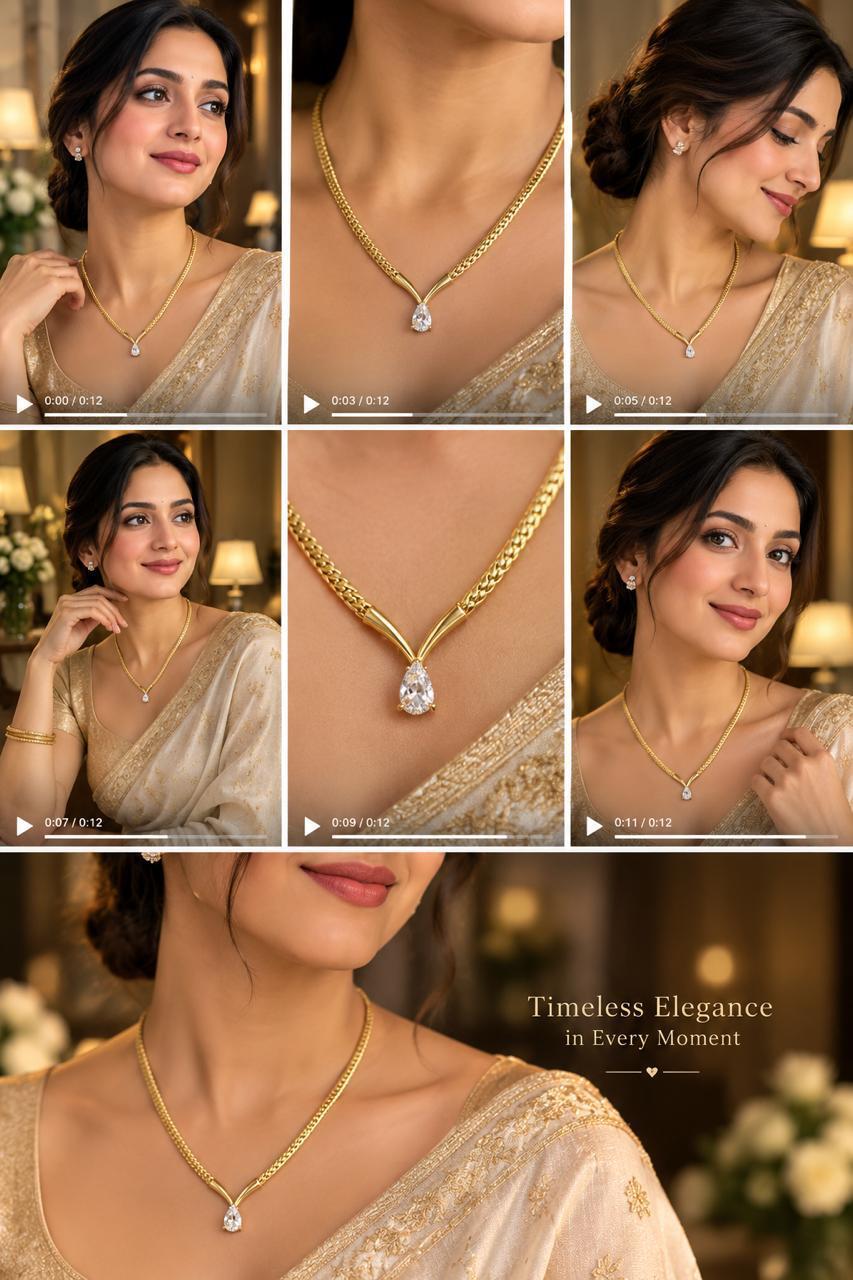 Teardrop Solitaire Cuban Chain Necklace – 24Kt Gold Plated