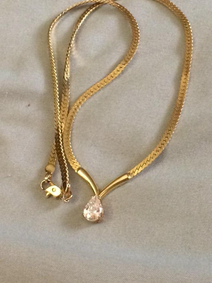 Teardrop Solitaire Cuban Chain Necklace – 24Kt Gold Plated